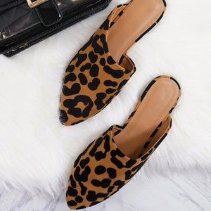 Leopard Print Flat Mules